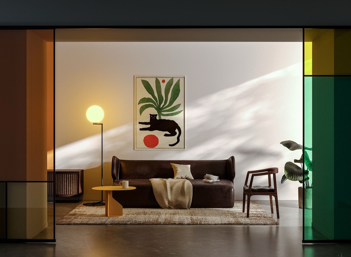 Cat indoor living space with soft furnishings